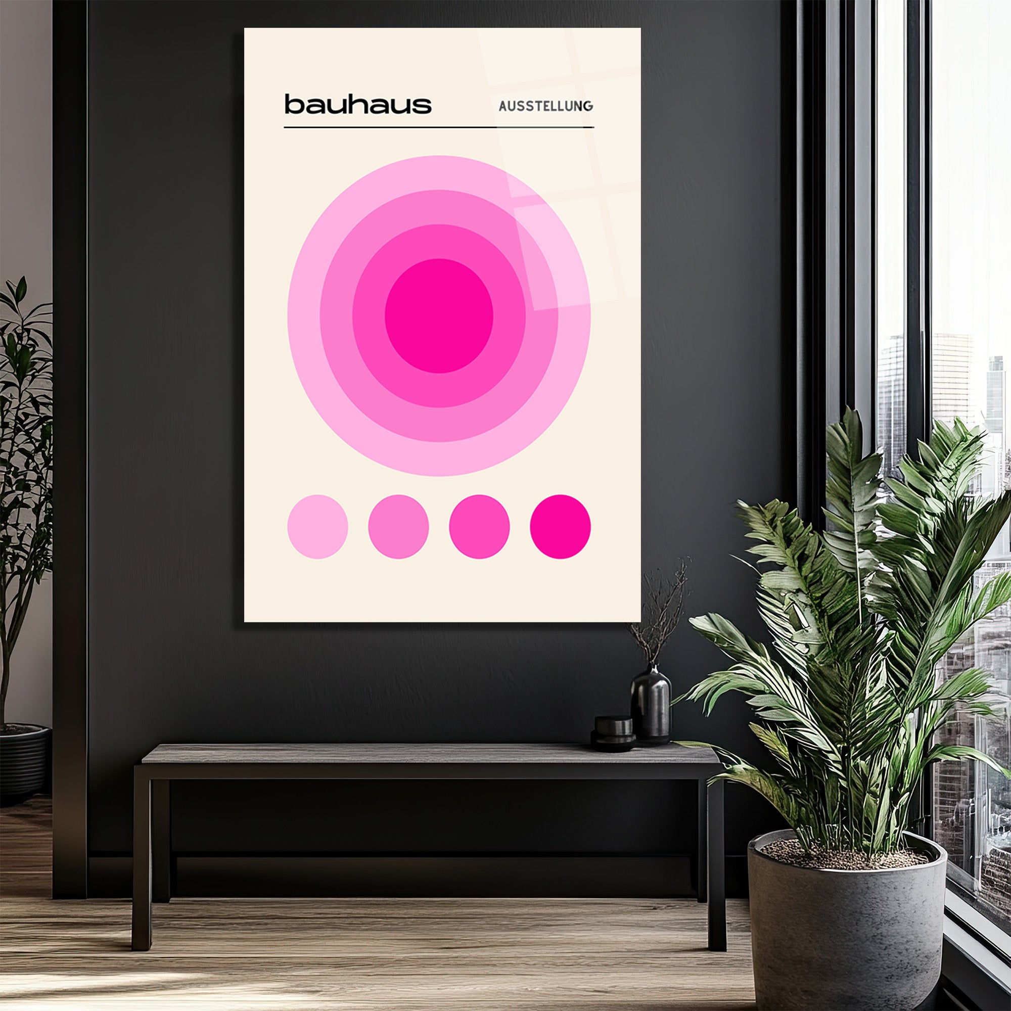 Bauhaus Pembe Daireler Modern Cam Tablo | Glazella Tasarım