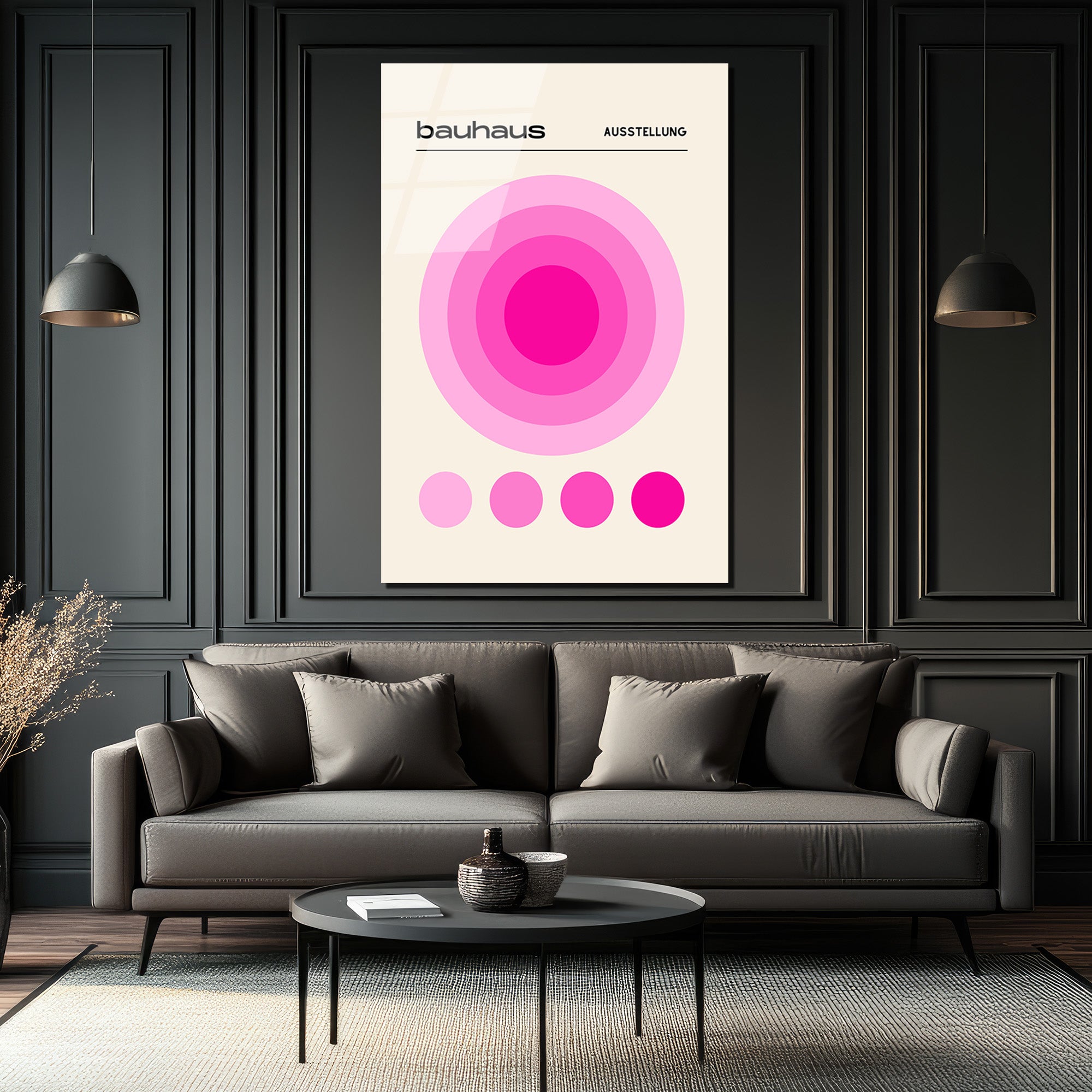Bauhaus Pembe Daireler Modern Cam Tablo | Glazella Tasarım