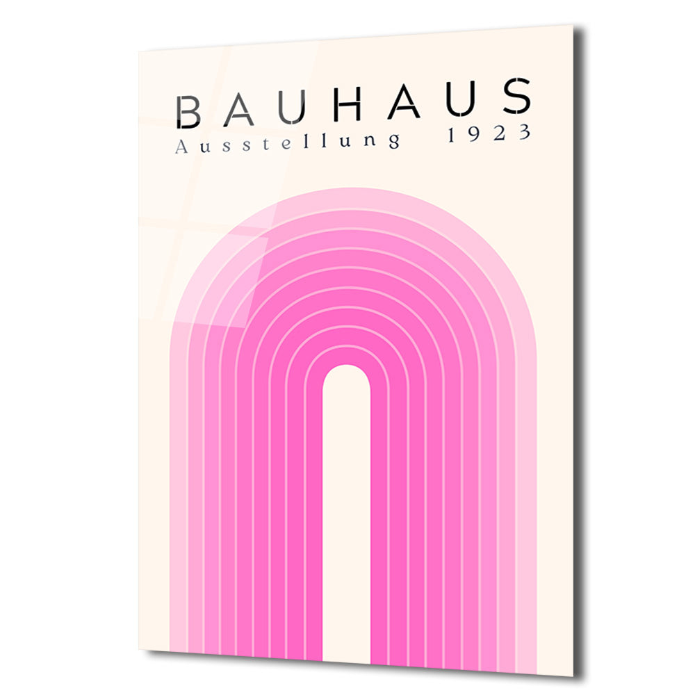 Bauhaus Pembe Kemerler Cam Tablo - Minimalist Sanat Dekorasyon