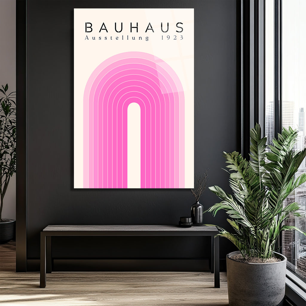 Bauhaus Pembe Kemerler Cam Tablo - Minimalist Sanat Dekorasyon