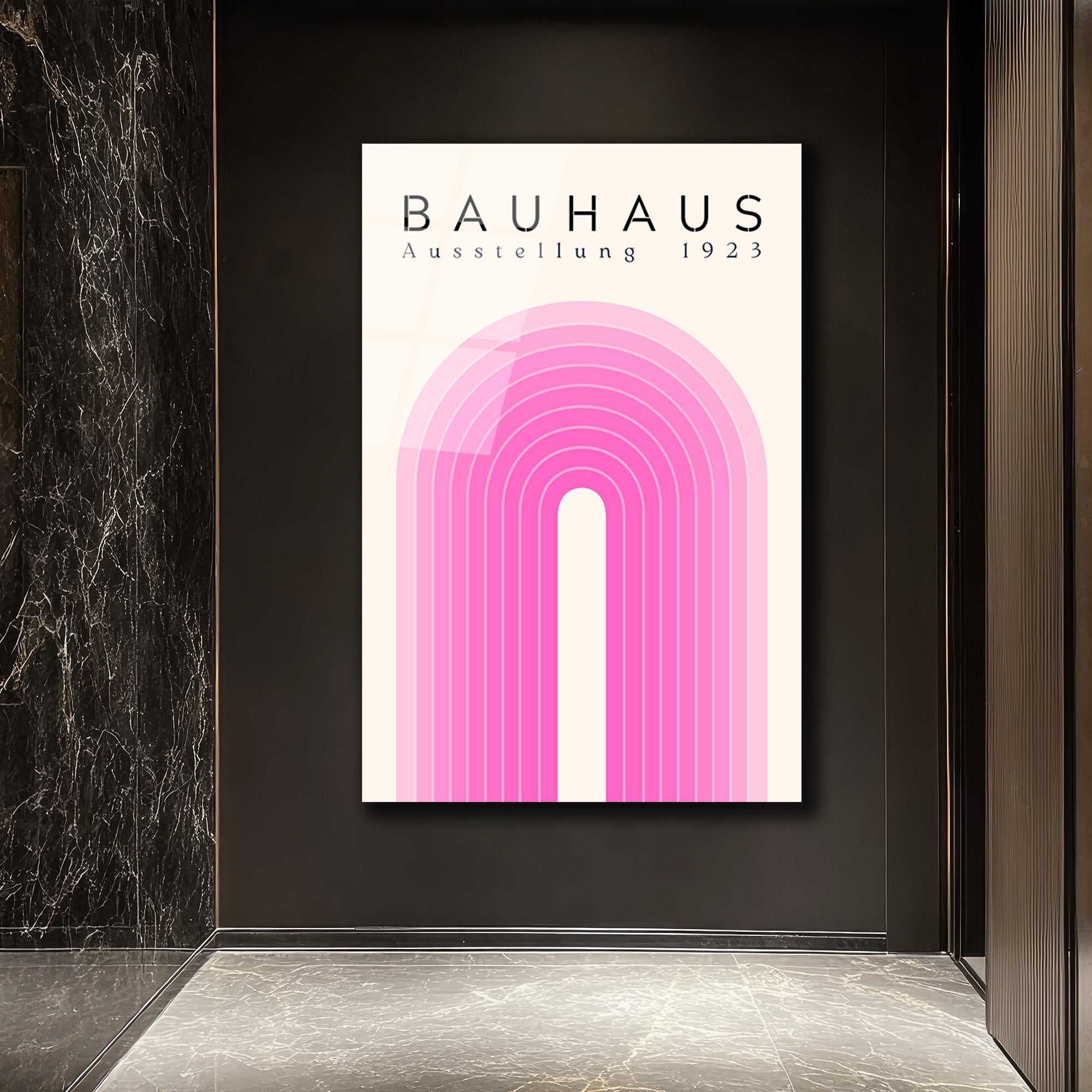 Bauhaus Pembe Kemerler Cam Tablo - Minimalist Sanat Dekorasyon