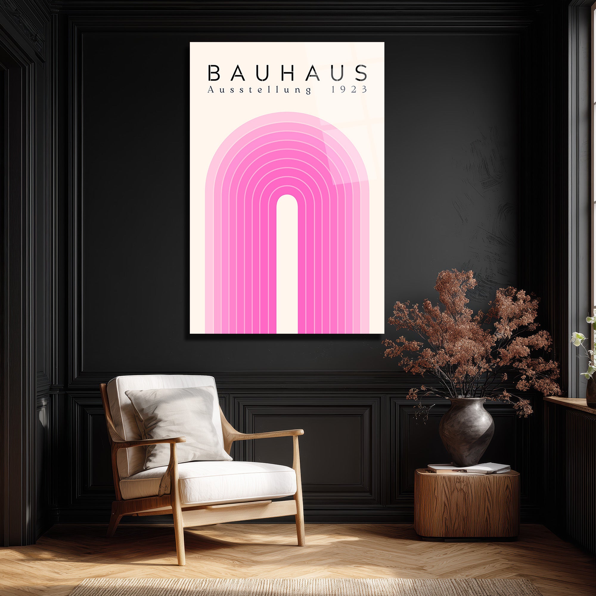 Bauhaus Pembe Kemerler Cam Tablo - Minimalist Sanat Dekorasyon