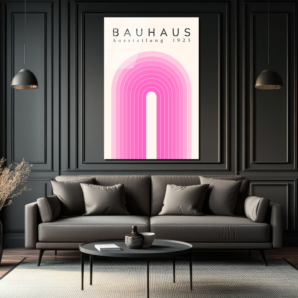 Bauhaus Pembe Kemerler Cam Tablo - Minimalist Sanat Dekorasyon