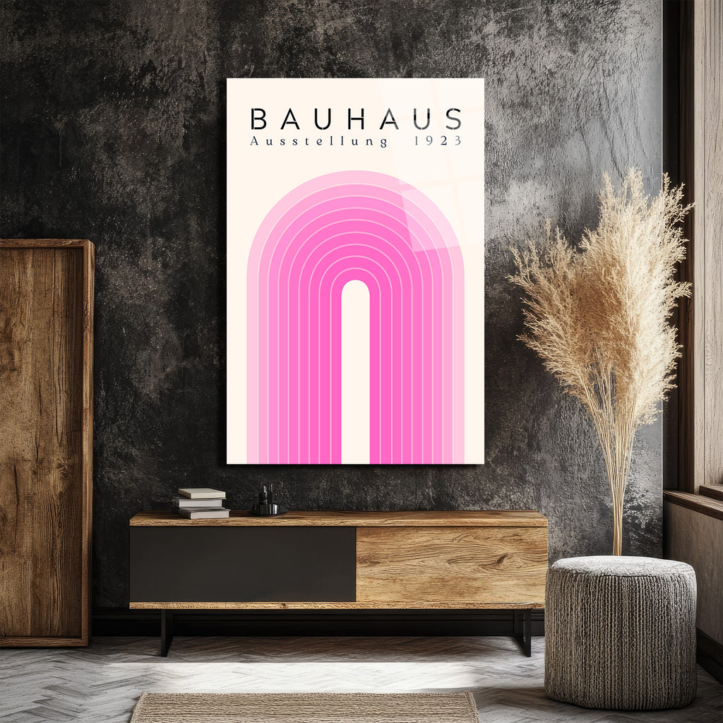 Bauhaus Pembe Kemerler Cam Tablo - Minimalist Sanat Dekorasyon