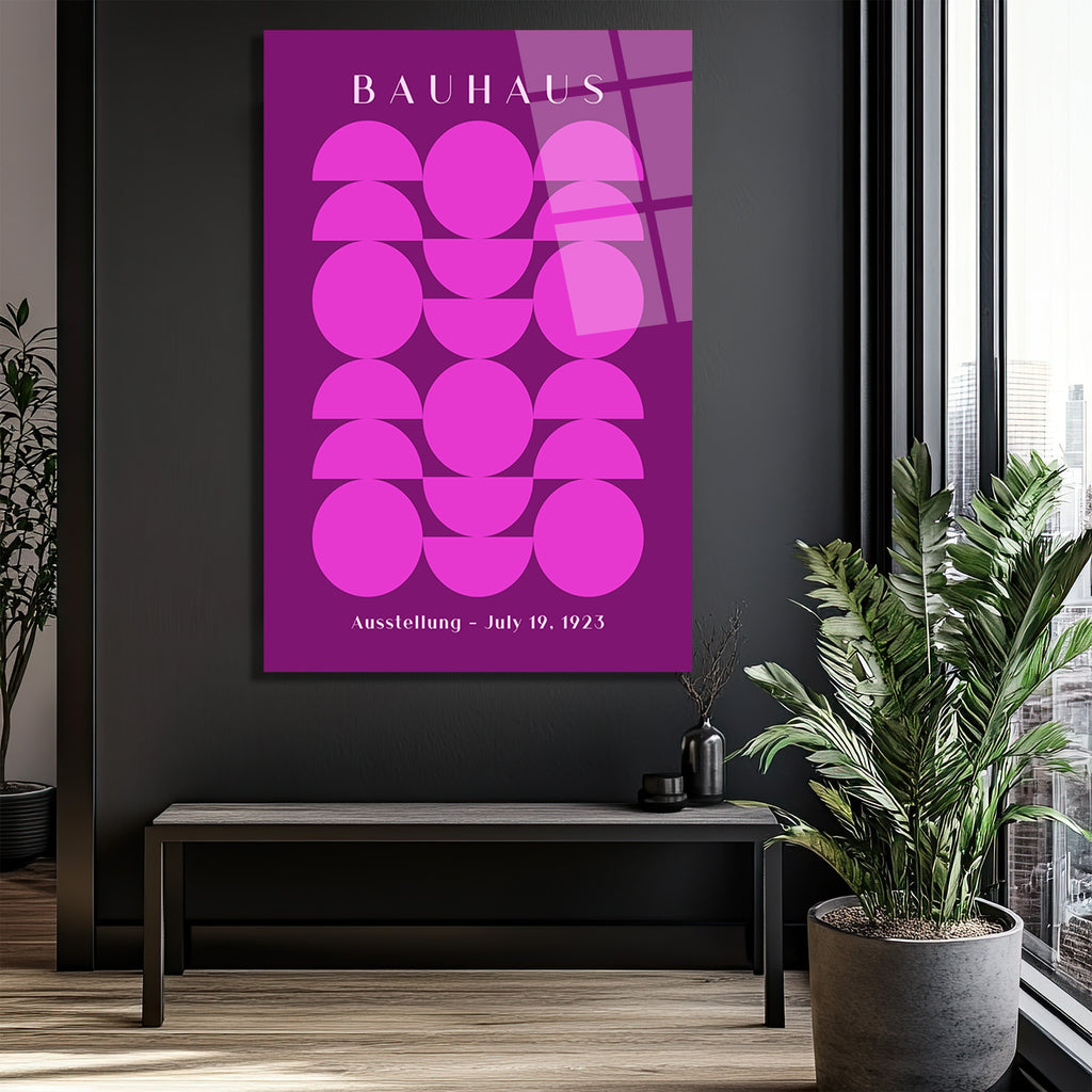 Bauhaus Mor Pembe Minimalist Geometrik Cam Tablo