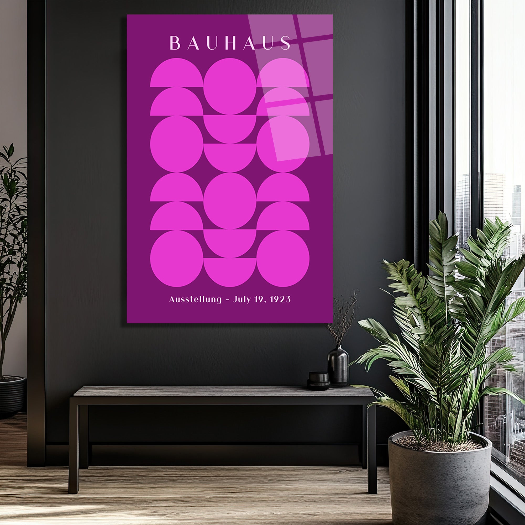 Bauhaus Mor Pembe Minimalist Geometrik Cam Tablo