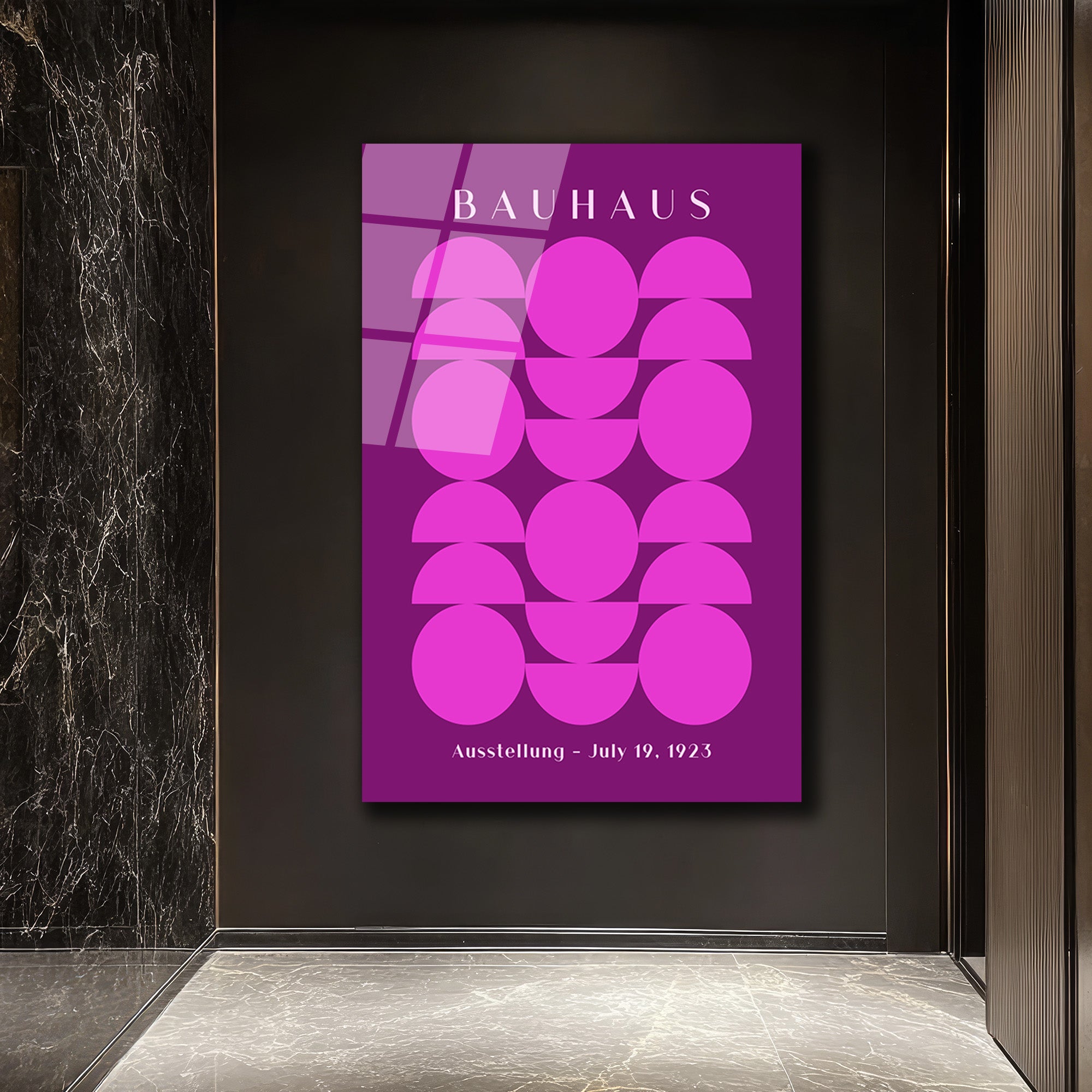 Bauhaus Mor Pembe Minimalist Geometrik Cam Tablo