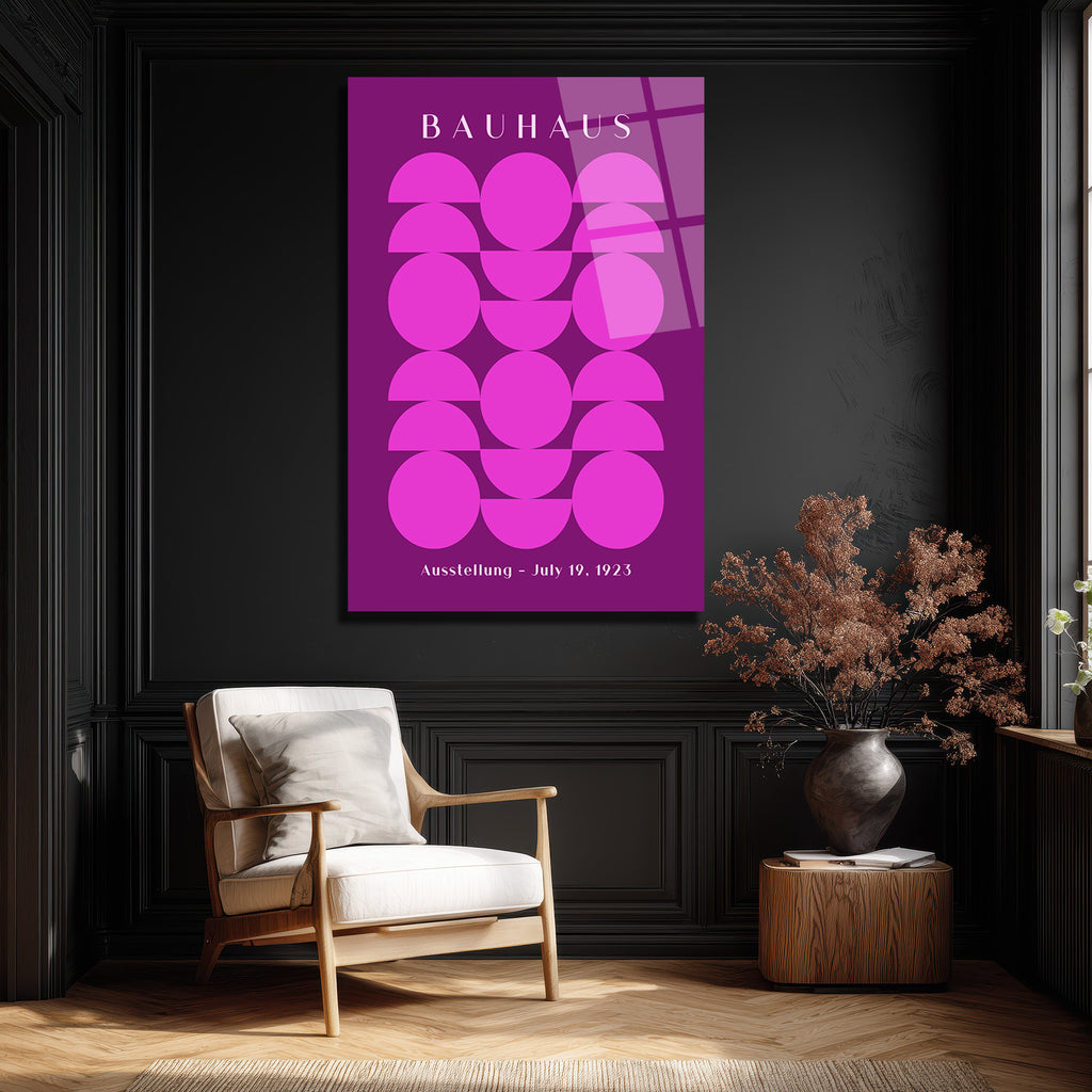 Bauhaus Mor Pembe Minimalist Geometrik Cam Tablo