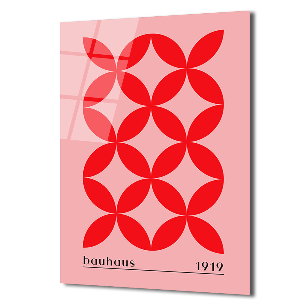 Bauhaus 1919 Kırmızı Geometrik Pembe Cam Tablo