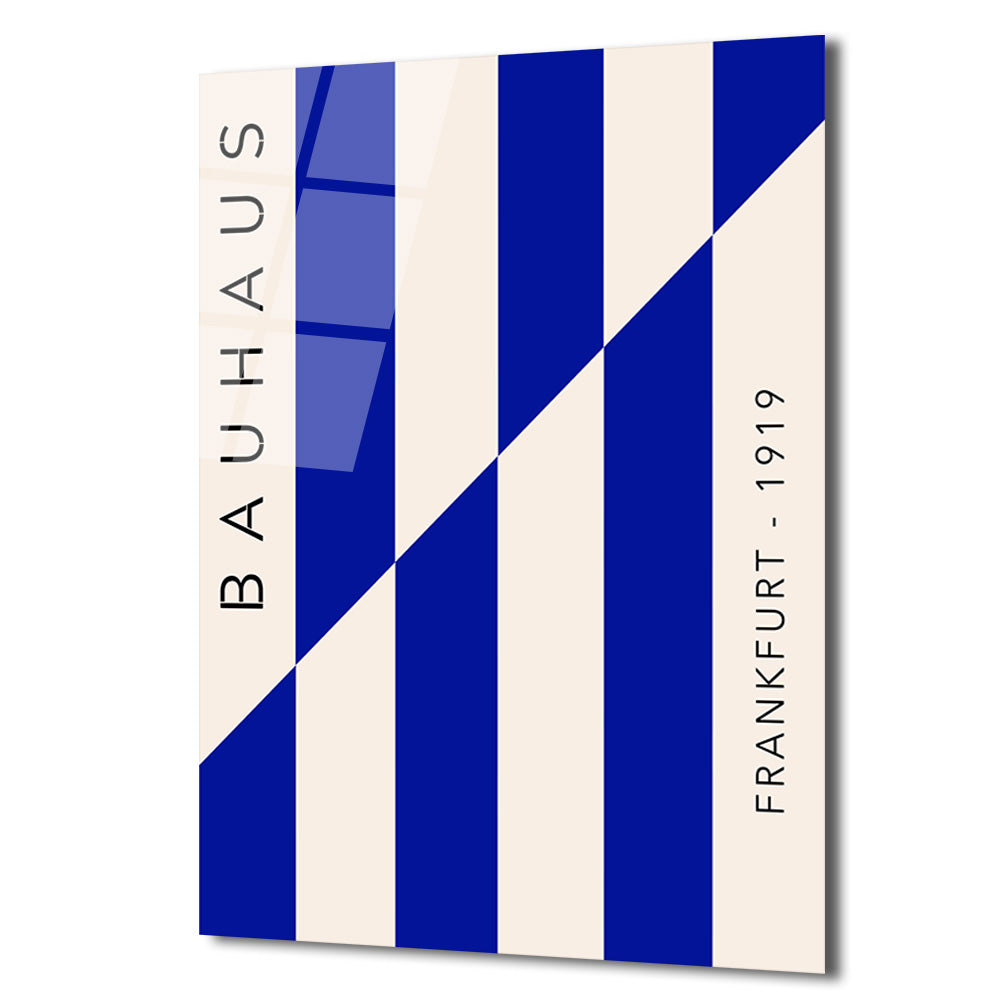 Bauhaus Esintili Mavi Çizgili Modern Cam Tablo