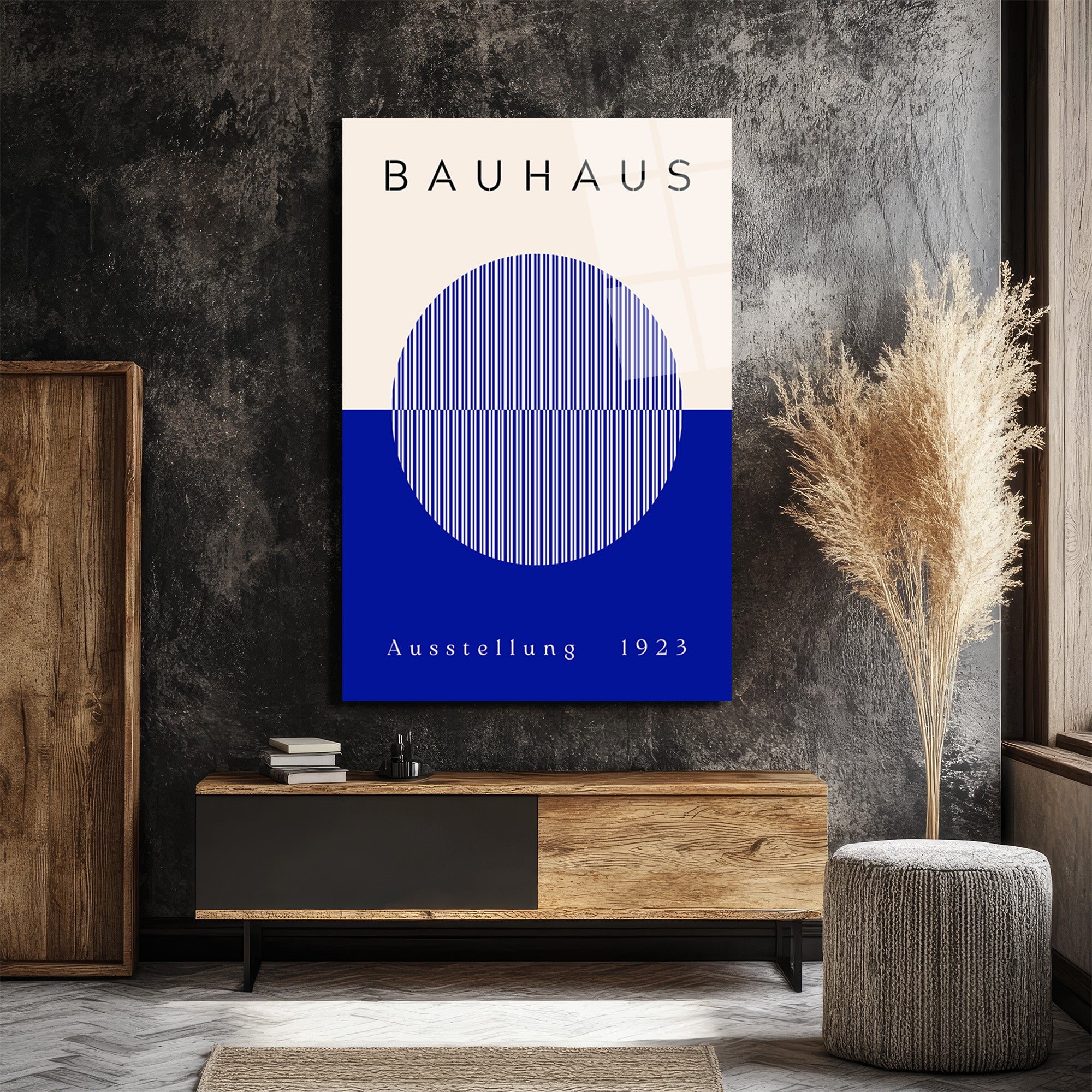 Bauhaus Sanatının Zamansız Yansıması: Modern Mavi Çizgili Cam Tablo