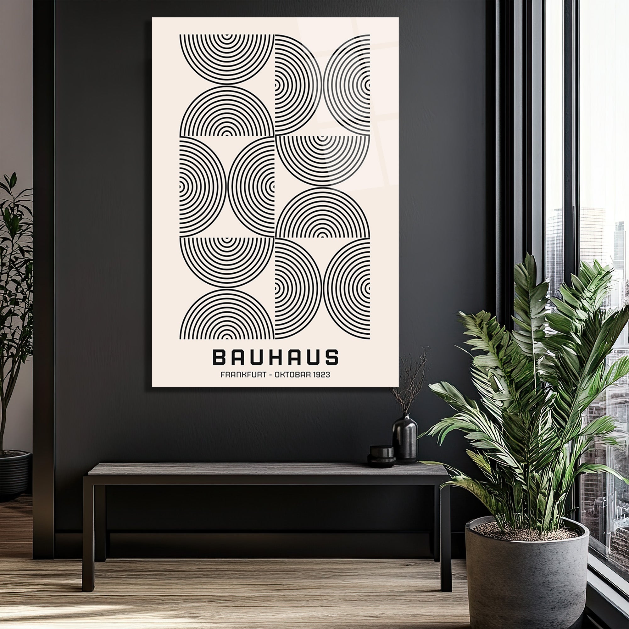 Bauhaus Minimalist Geometrik Sanat Cam Tablo