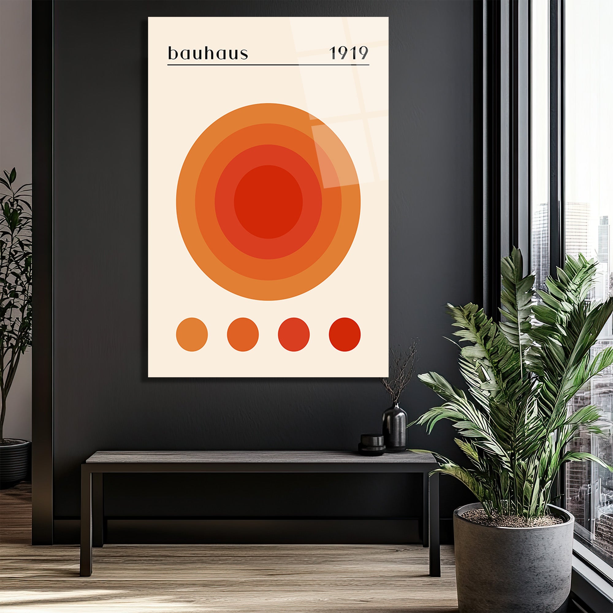 Bauhaus 1919 Güneş Desenli Turuncu Cam Tablo