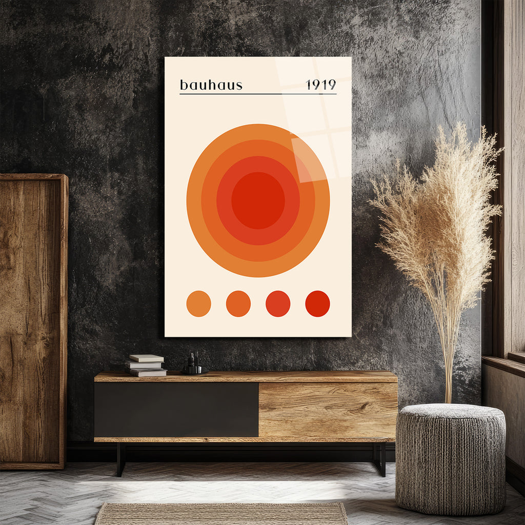 Bauhaus 1919 Güneş Desenli Turuncu Cam Tablo