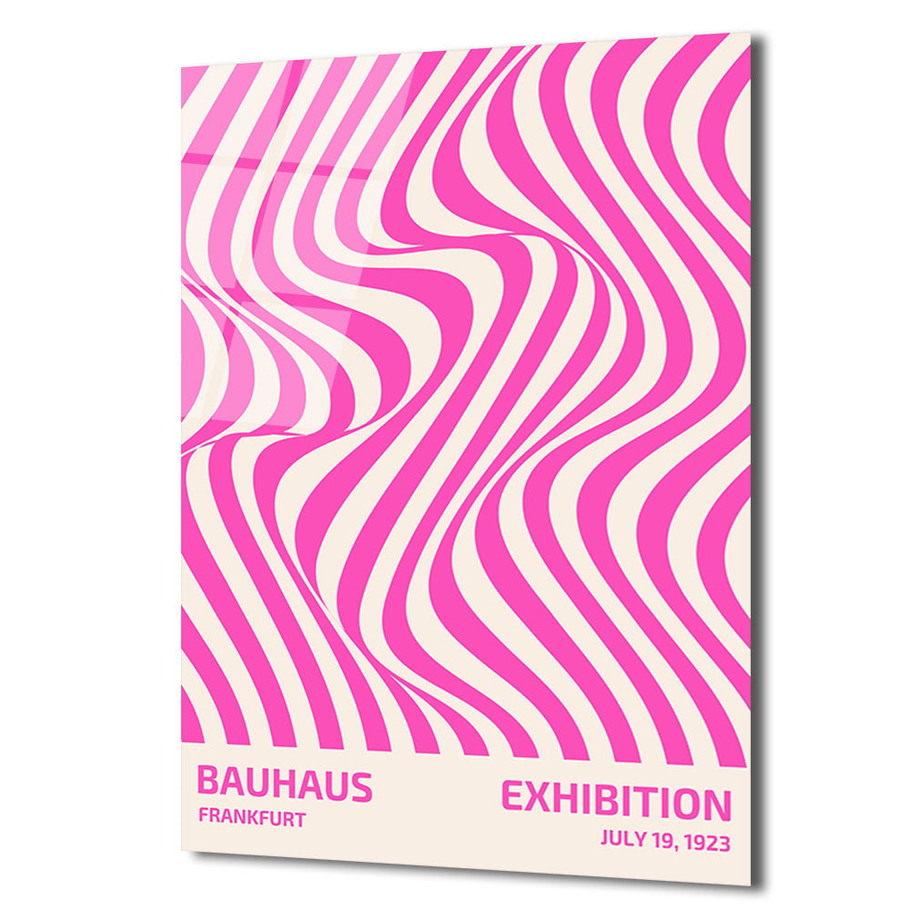 Bauhaus Sergisi Pembe Optik İllüzyon Cam Tablo