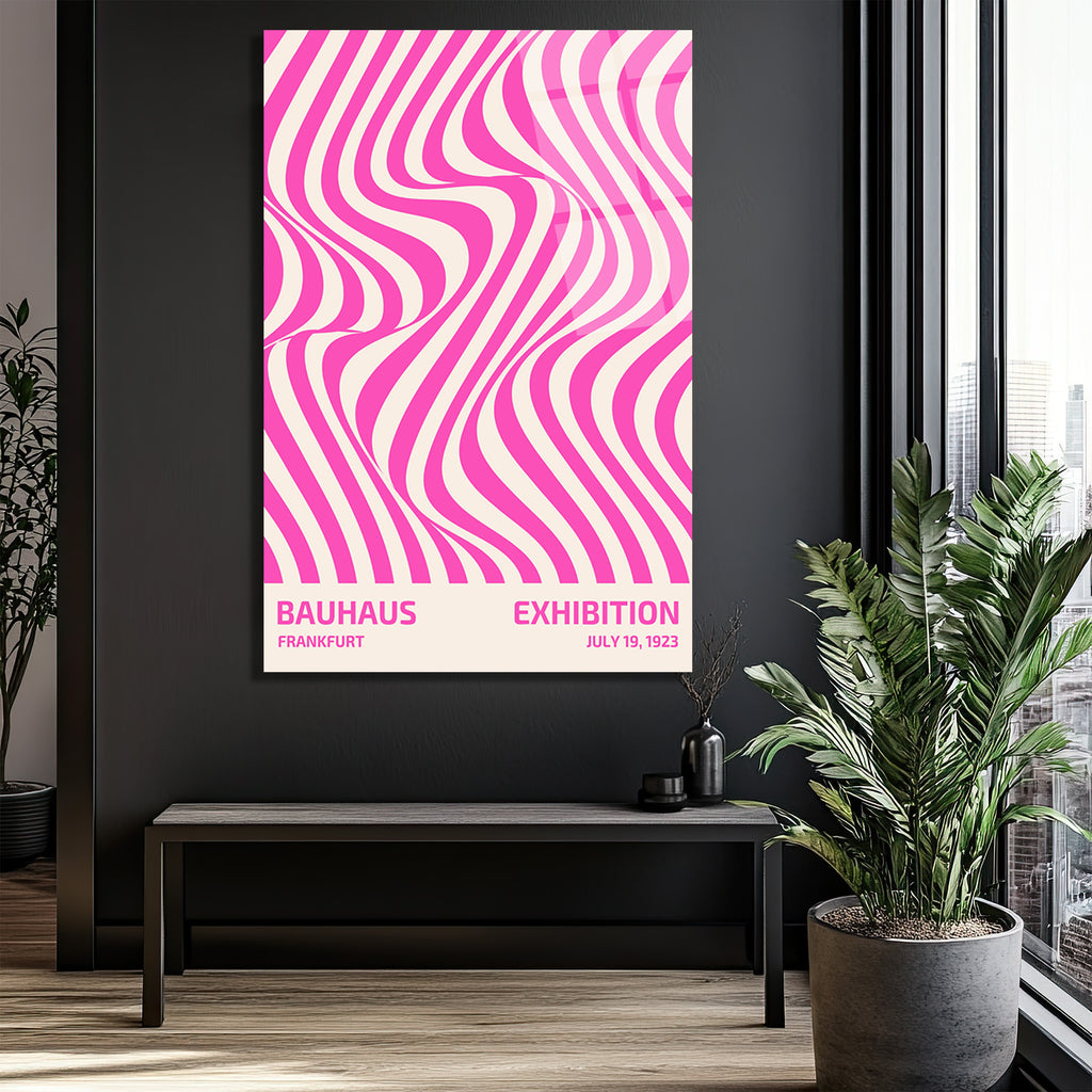 Bauhaus Sergisi Pembe Optik İllüzyon Cam Tablo
