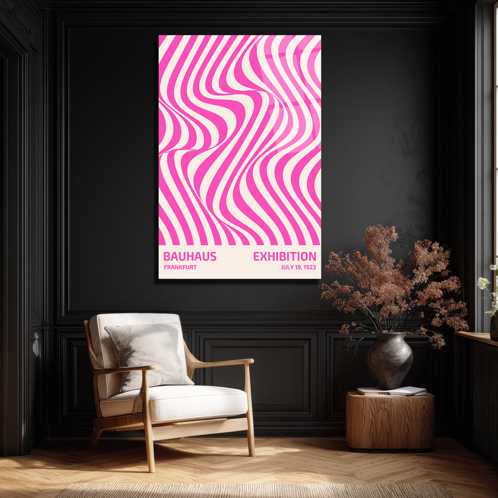 Bauhaus Sergisi Pembe Optik İllüzyon Cam Tablo
