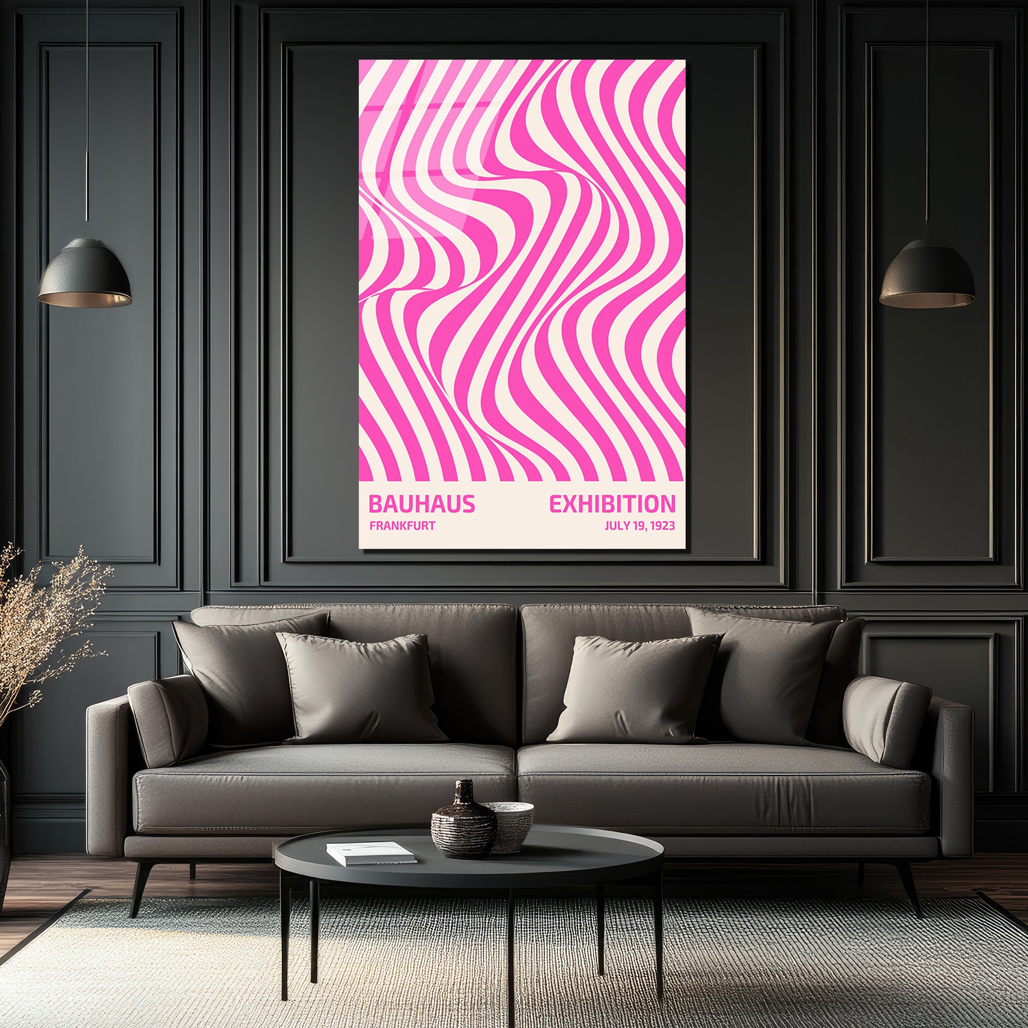 Bauhaus Sergisi Pembe Optik İllüzyon Cam Tablo