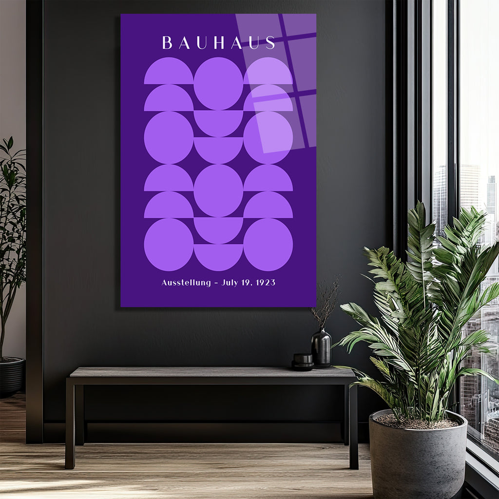 Bauhaus Geometrik Mor Sanat Cam Tablo - Modern Duvar Dekoru
