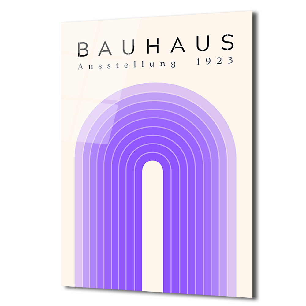 Bauhaus Estetiği Mor Tonlar Cam Tablo - Modern Sanat Koleksiyonu