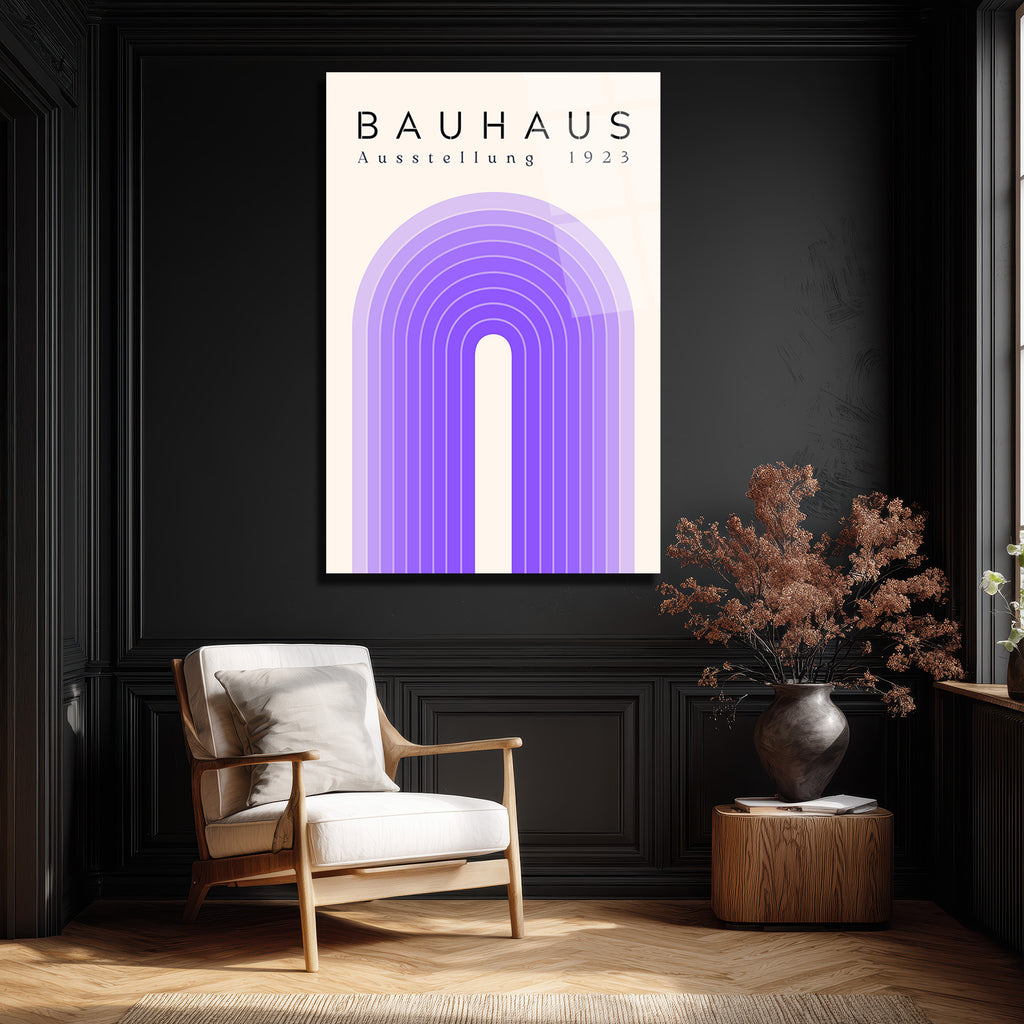 Bauhaus Estetiği Mor Tonlar Cam Tablo - Modern Sanat Koleksiyonu