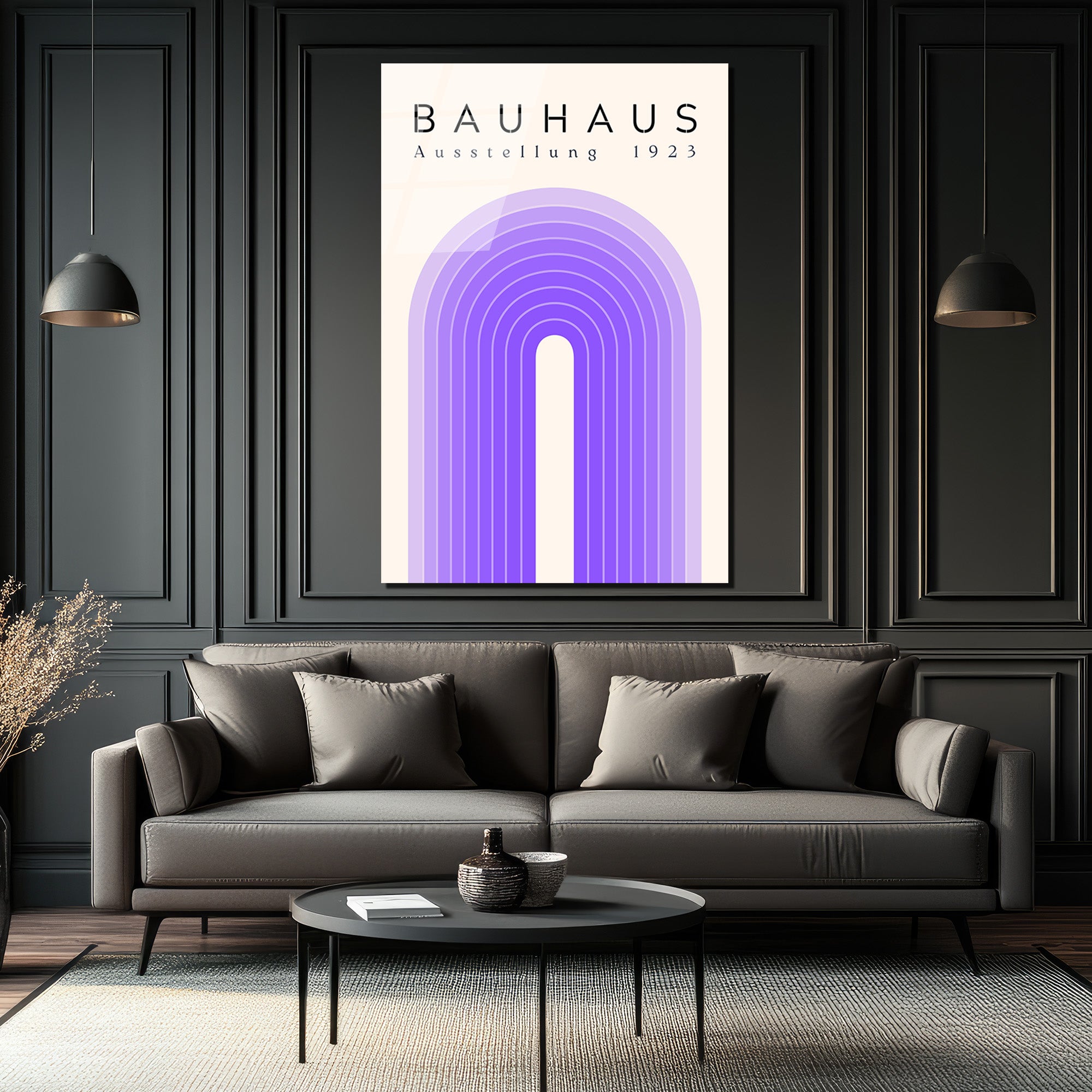 Bauhaus Estetiği Mor Tonlar Cam Tablo - Modern Sanat Koleksiyonu
