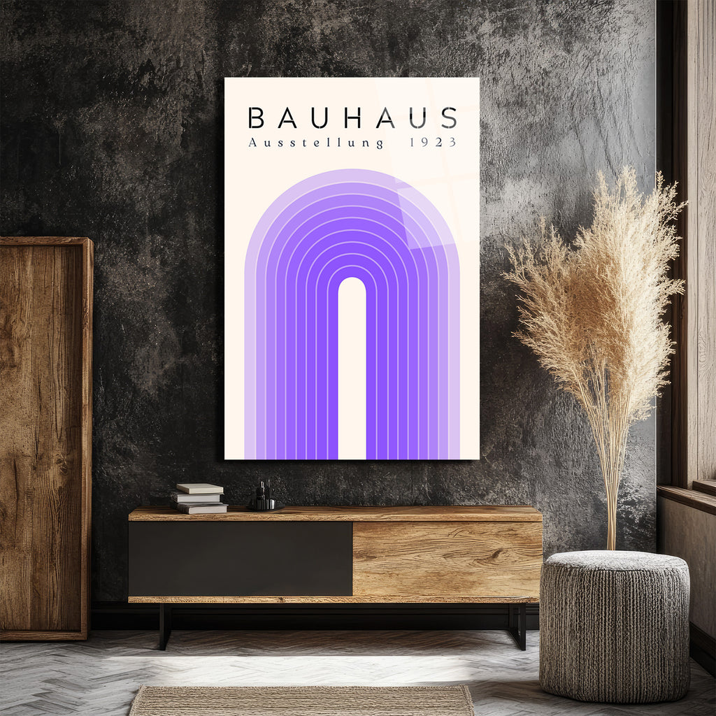 Bauhaus Estetiği Mor Tonlar Cam Tablo - Modern Sanat Koleksiyonu