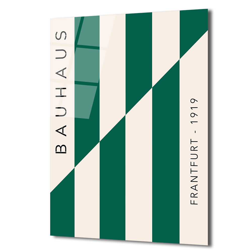 Bauhaus Yeşil Çizgili Sanat Cam Tablo - Modern Duvar Dekoru