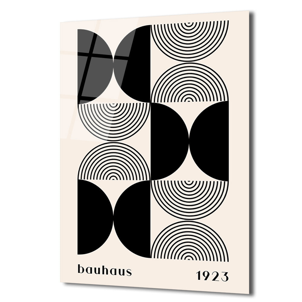 Bauhaus Minimalist Geometrik Siyah Beyaz Cam Tablo