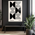 Bauhaus Minimalist Geometrik Siyah Beyaz Cam Tablo
