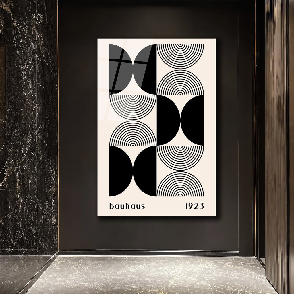 Bauhaus Minimalist Geometrik Siyah Beyaz Cam Tablo