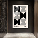 Bauhaus Minimalist Geometrik Siyah Beyaz Cam Tablo