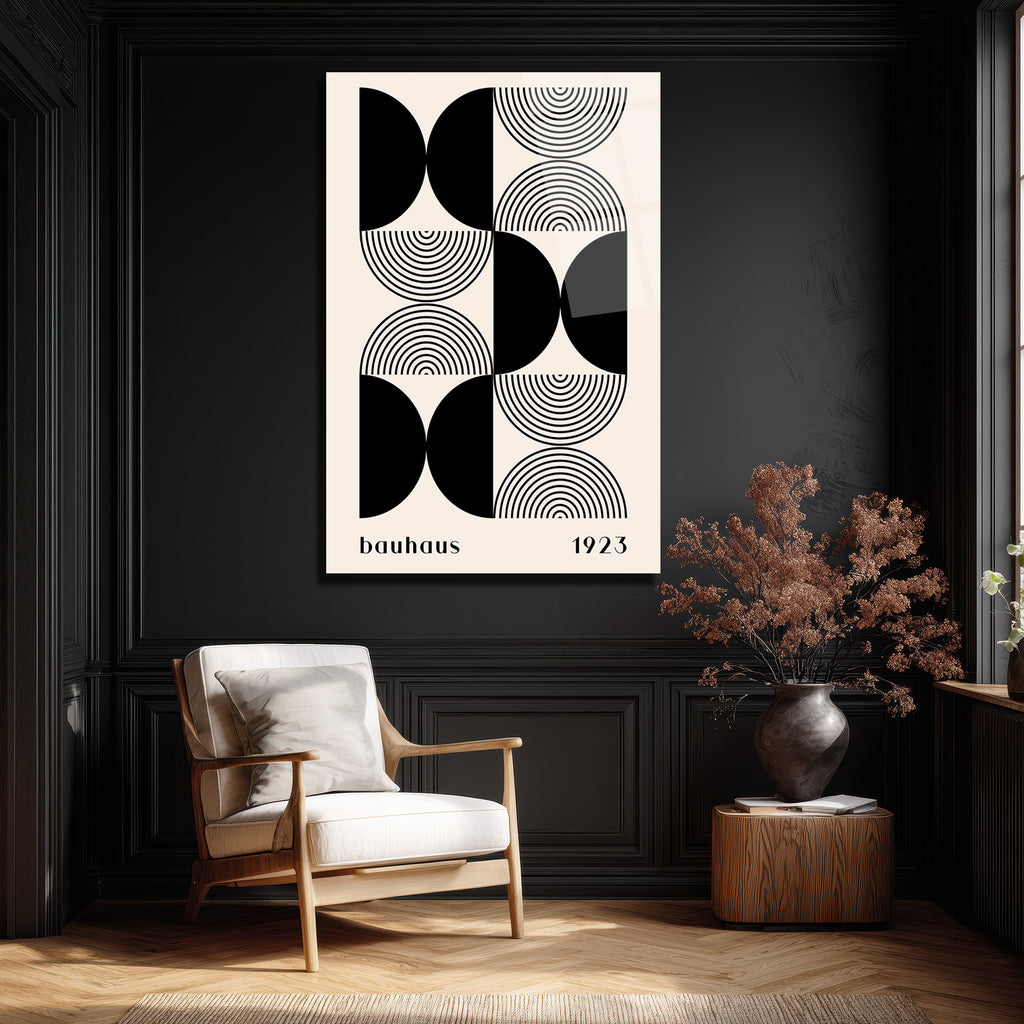 Bauhaus Minimalist Geometrik Siyah Beyaz Cam Tablo