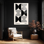 Bauhaus Minimalist Geometrik Siyah Beyaz Cam Tablo