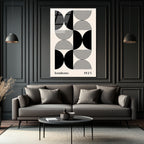 Bauhaus Minimalist Geometrik Siyah Beyaz Cam Tablo