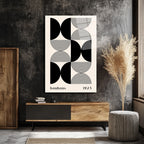 Bauhaus Minimalist Geometrik Siyah Beyaz Cam Tablo
