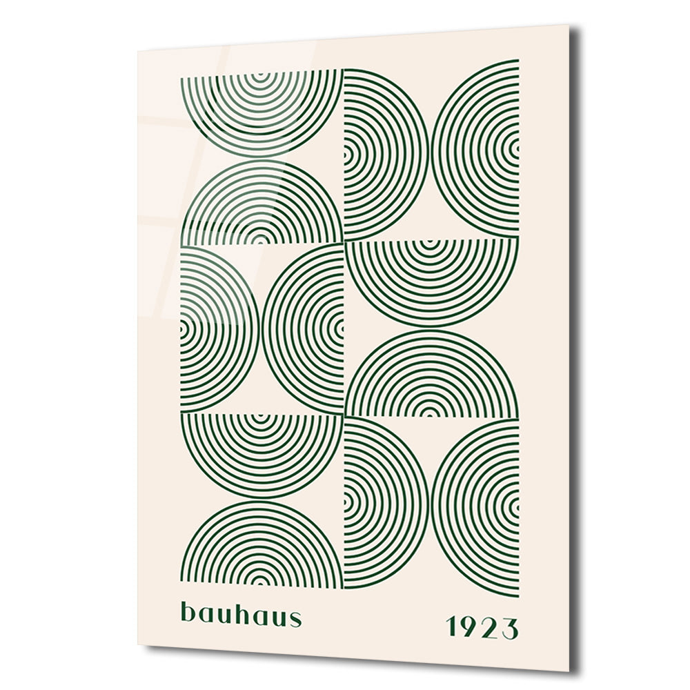 Bauhaus Geometrik Yeşil Desenli Cam Tablo
