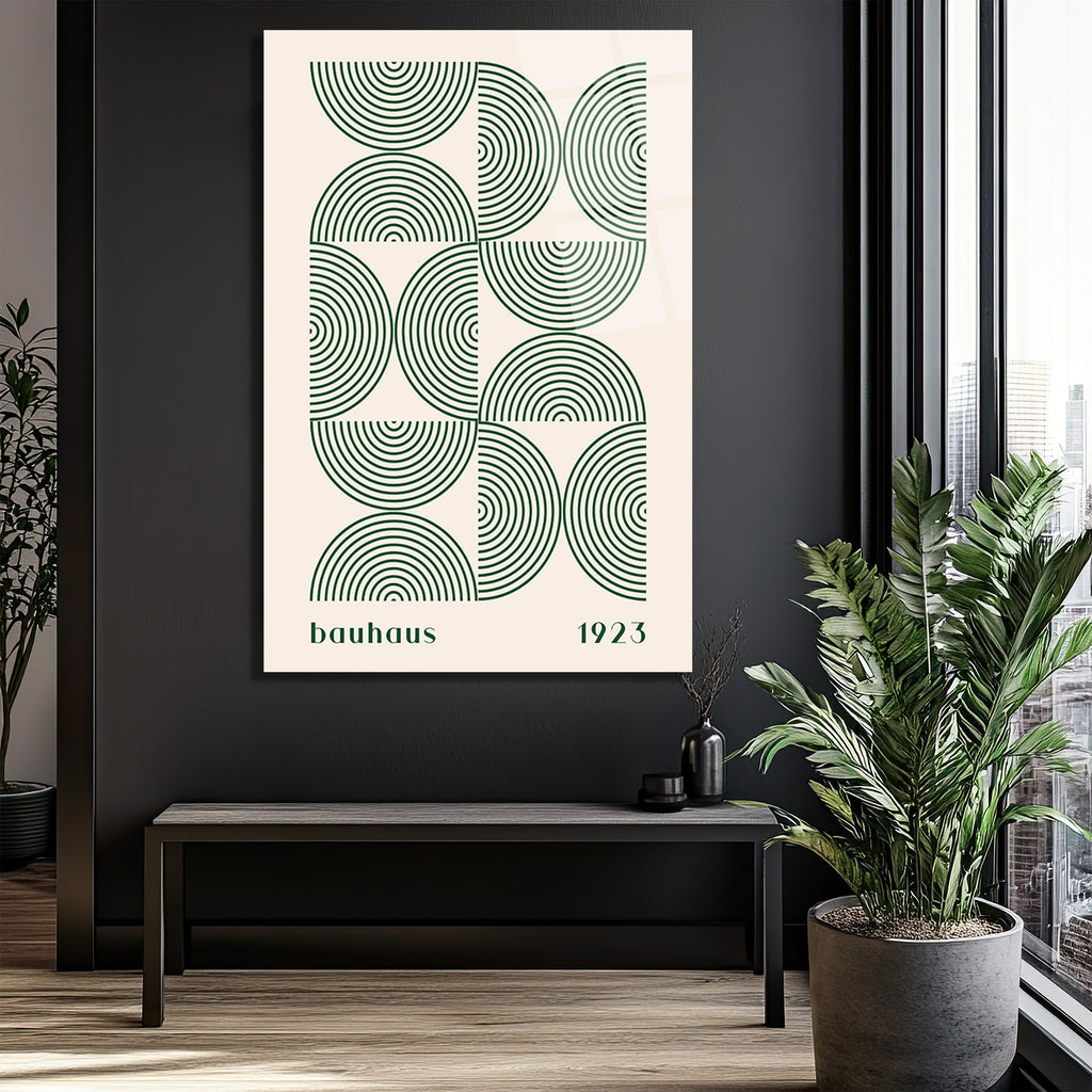 Bauhaus Geometrik Yeşil Desenli Cam Tablo