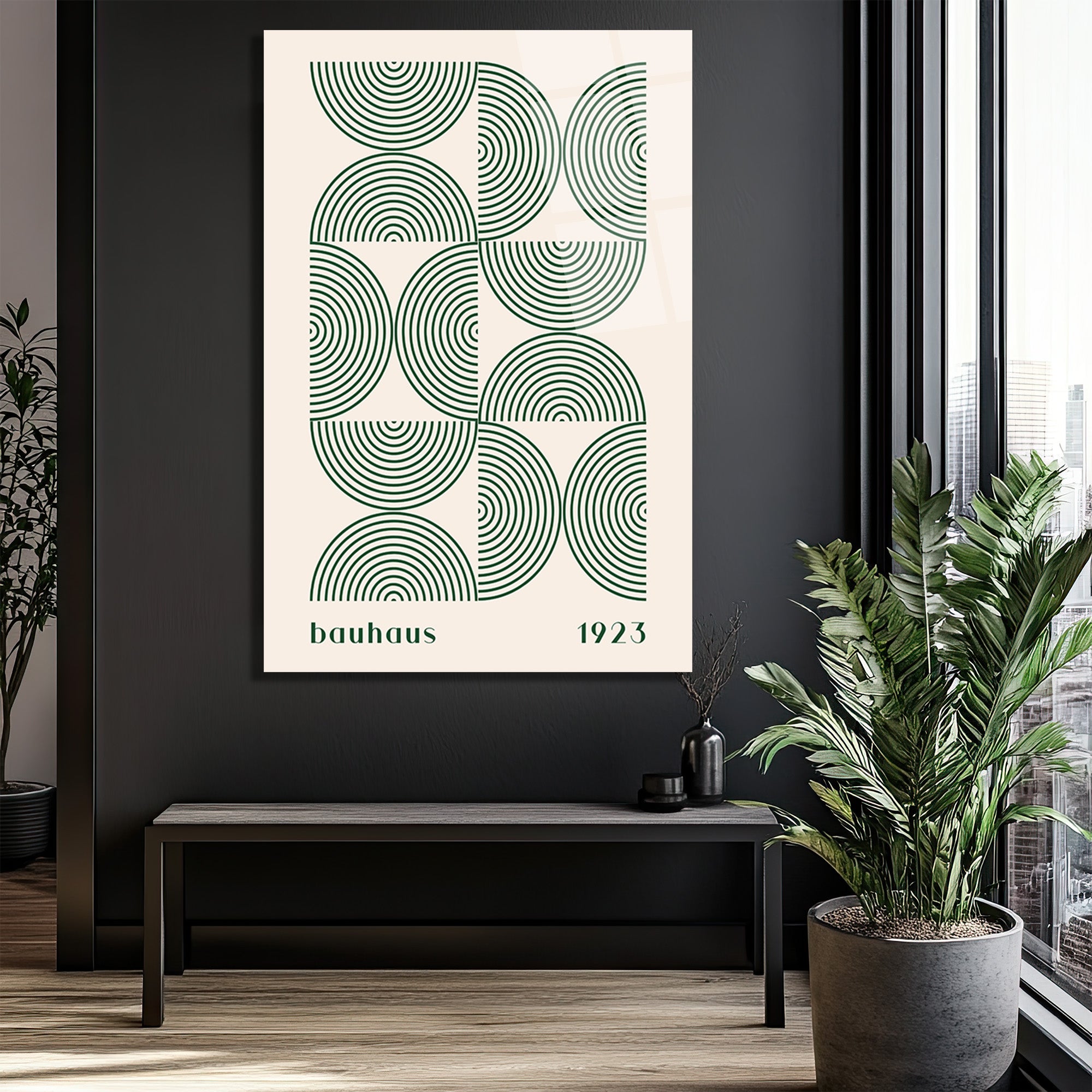 Bauhaus Geometrik Yeşil Desenli Cam Tablo