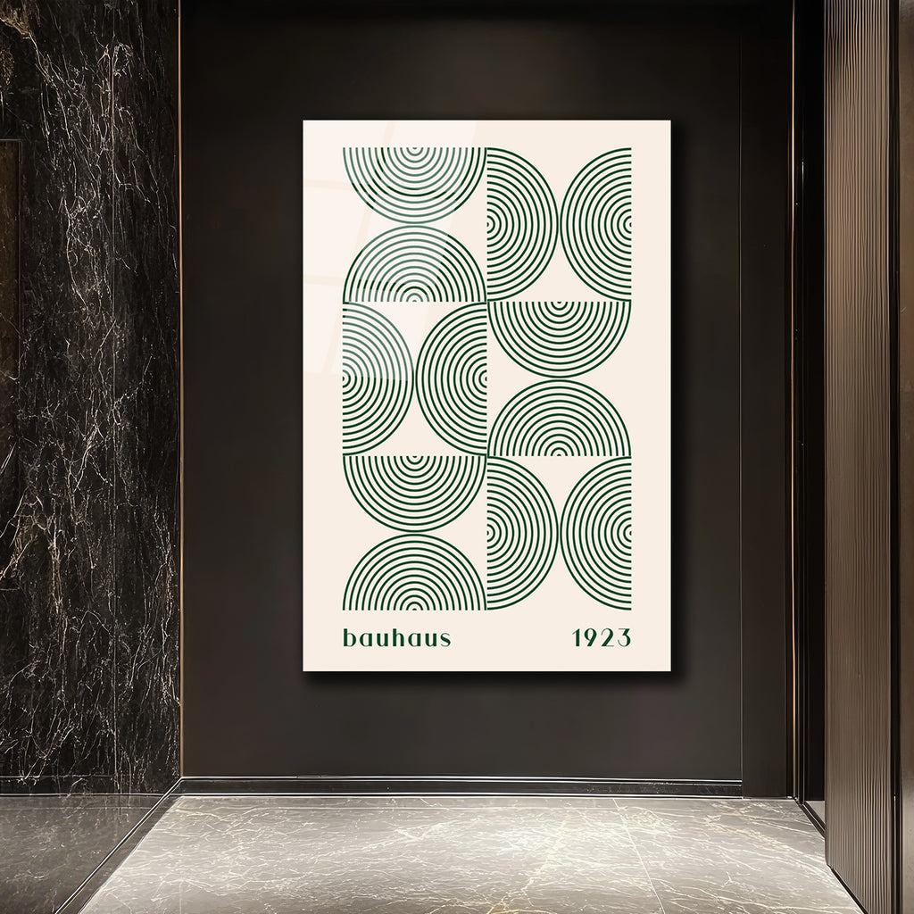 Bauhaus Geometrik Yeşil Desenli Cam Tablo
