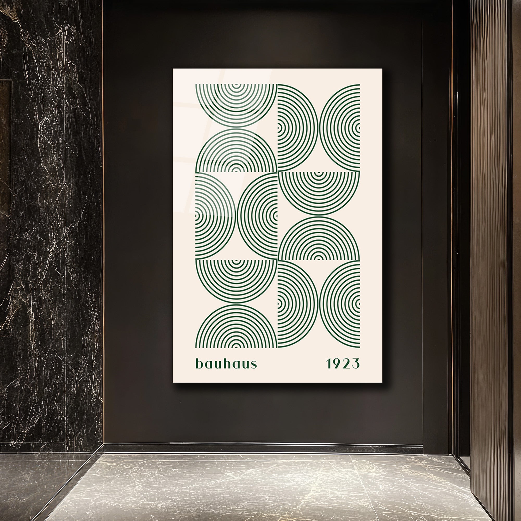 Bauhaus Geometrik Yeşil Desenli Cam Tablo