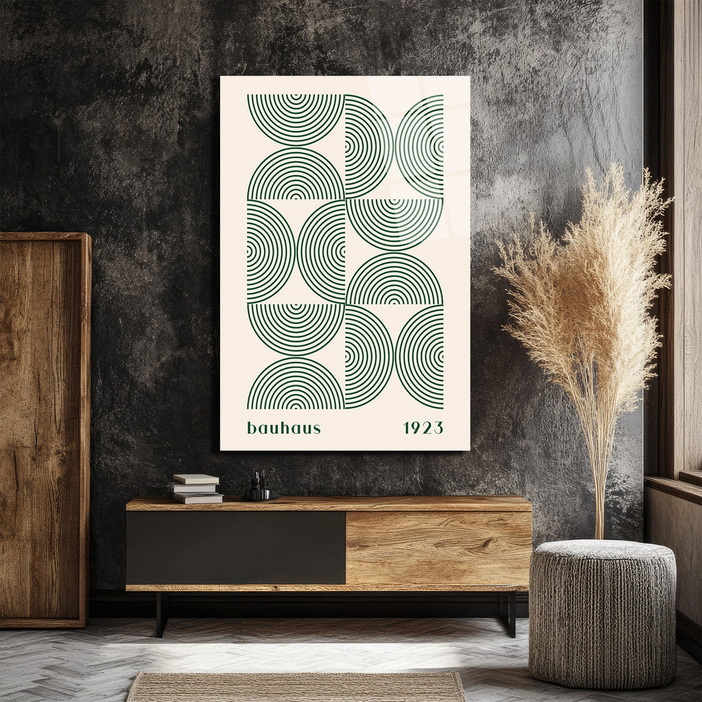 Bauhaus Geometrik Yeşil Desenli Cam Tablo