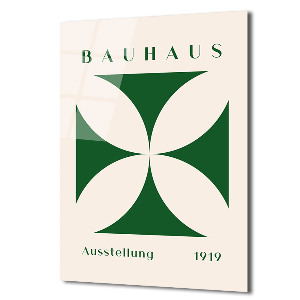 Bauhaus Estetiği Yeşil Çapraz Desen Cam Tablo