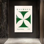 Bauhaus Estetiği Yeşil Çapraz Desen Cam Tablo
