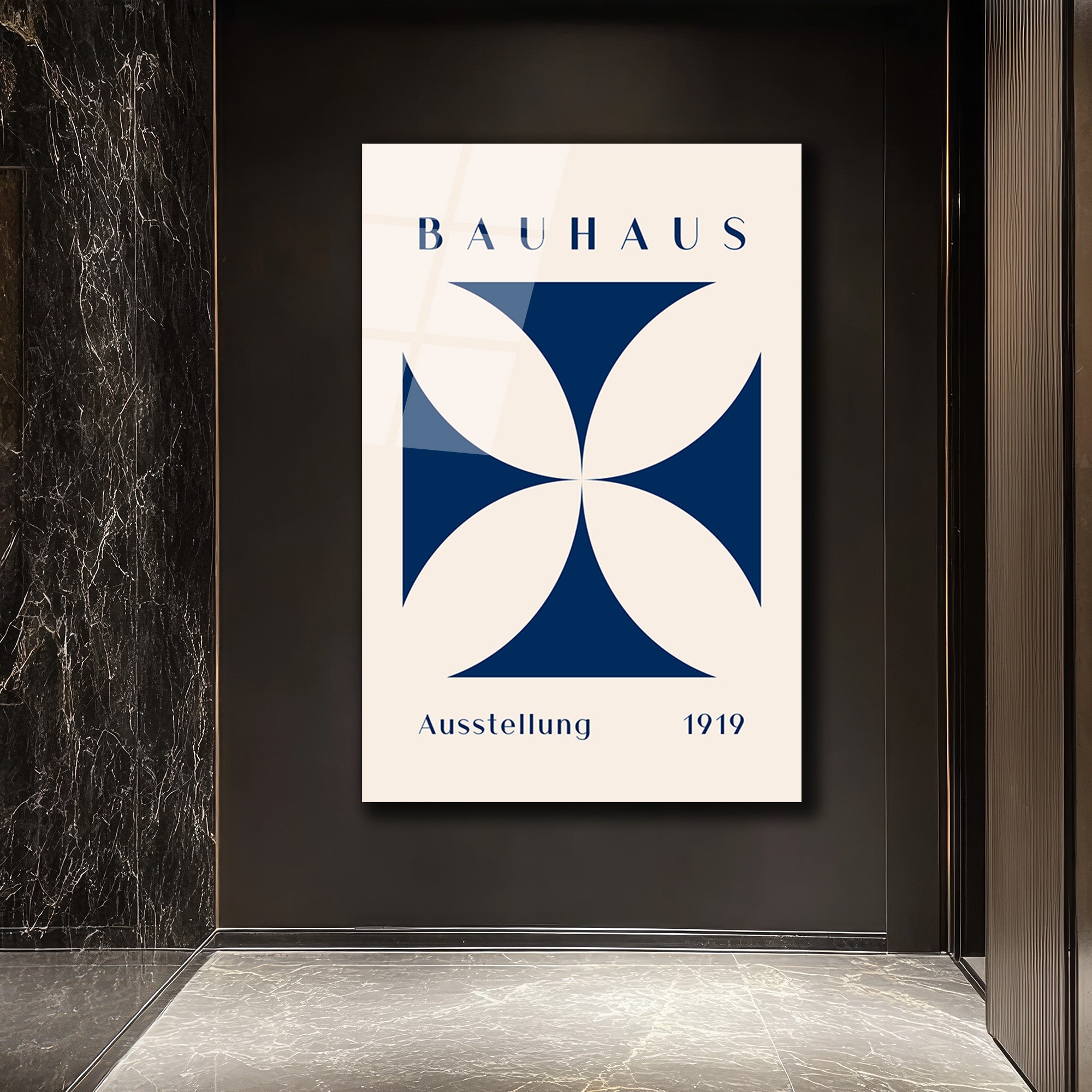 Bauhaus Ausstellung 1919 Mavi Geometrik Cam Tablo