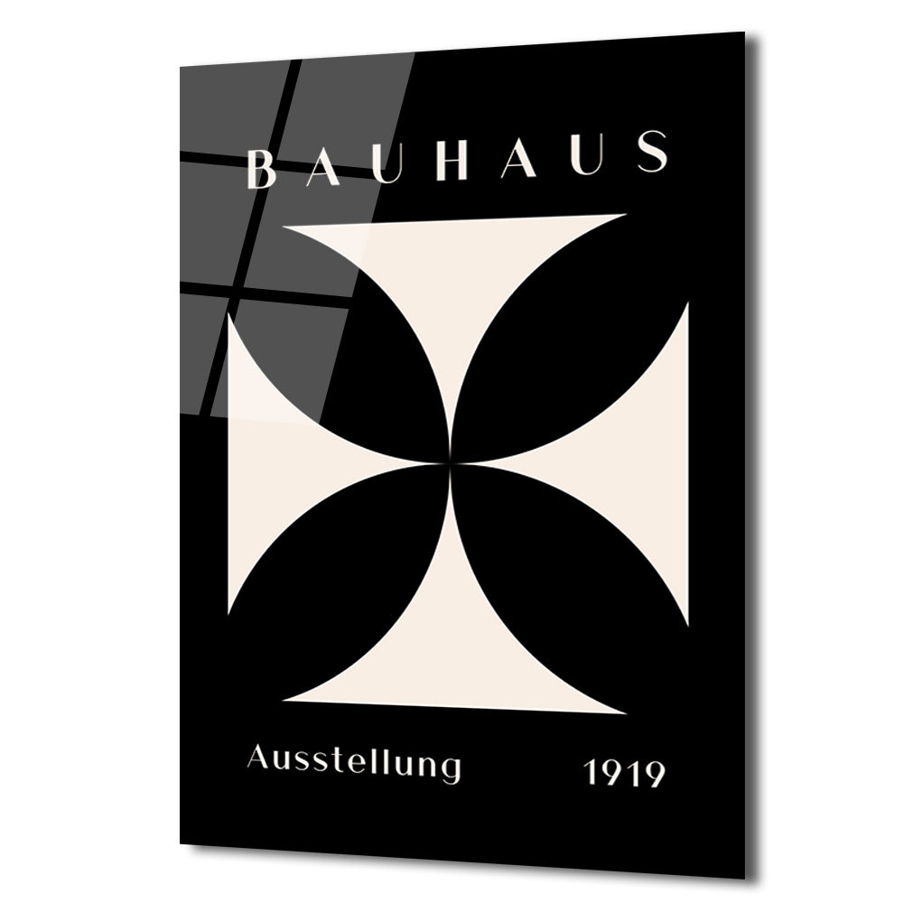 Bauhaus Minimalist Geometrik Cam Tablo - Siyah Beyaz Sanat Eseri