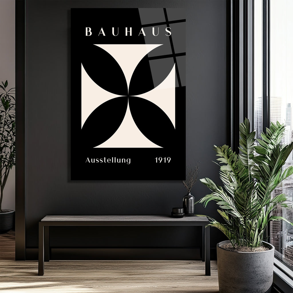 Bauhaus Minimalist Geometrik Cam Tablo - Siyah Beyaz Sanat Eseri