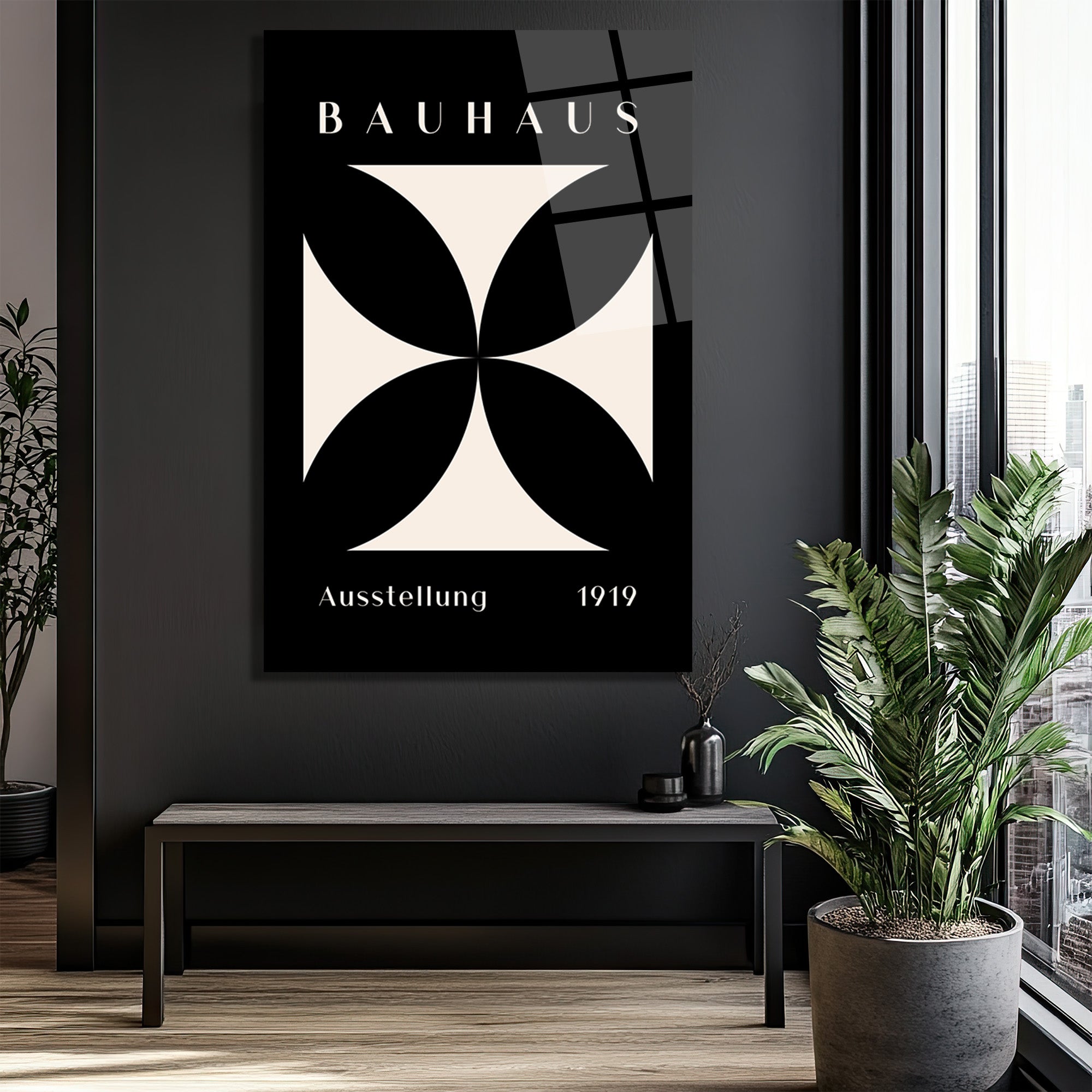 Bauhaus Minimalist Geometrik Cam Tablo - Siyah Beyaz Sanat Eseri
