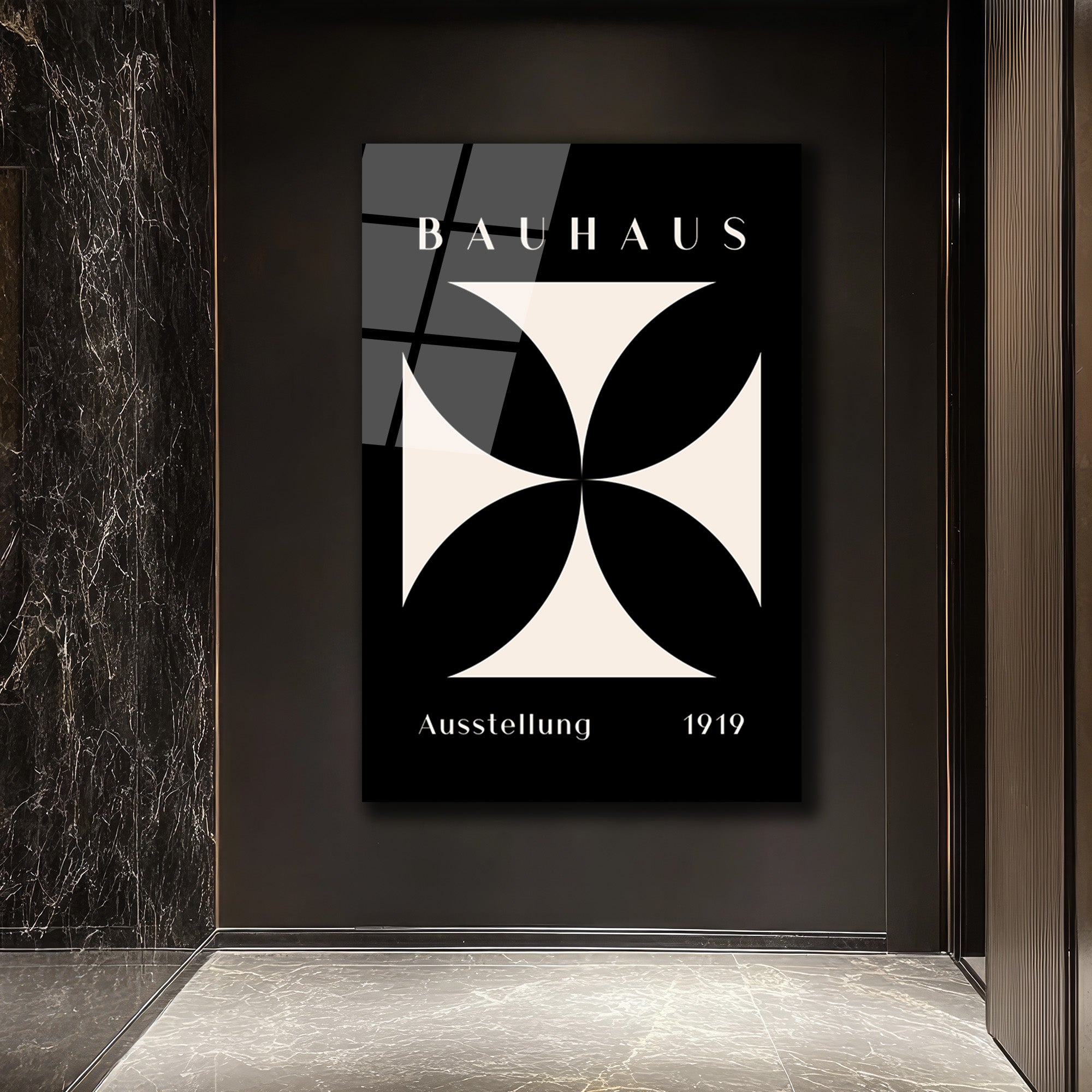 Bauhaus Minimalist Geometrik Cam Tablo - Siyah Beyaz Sanat Eseri