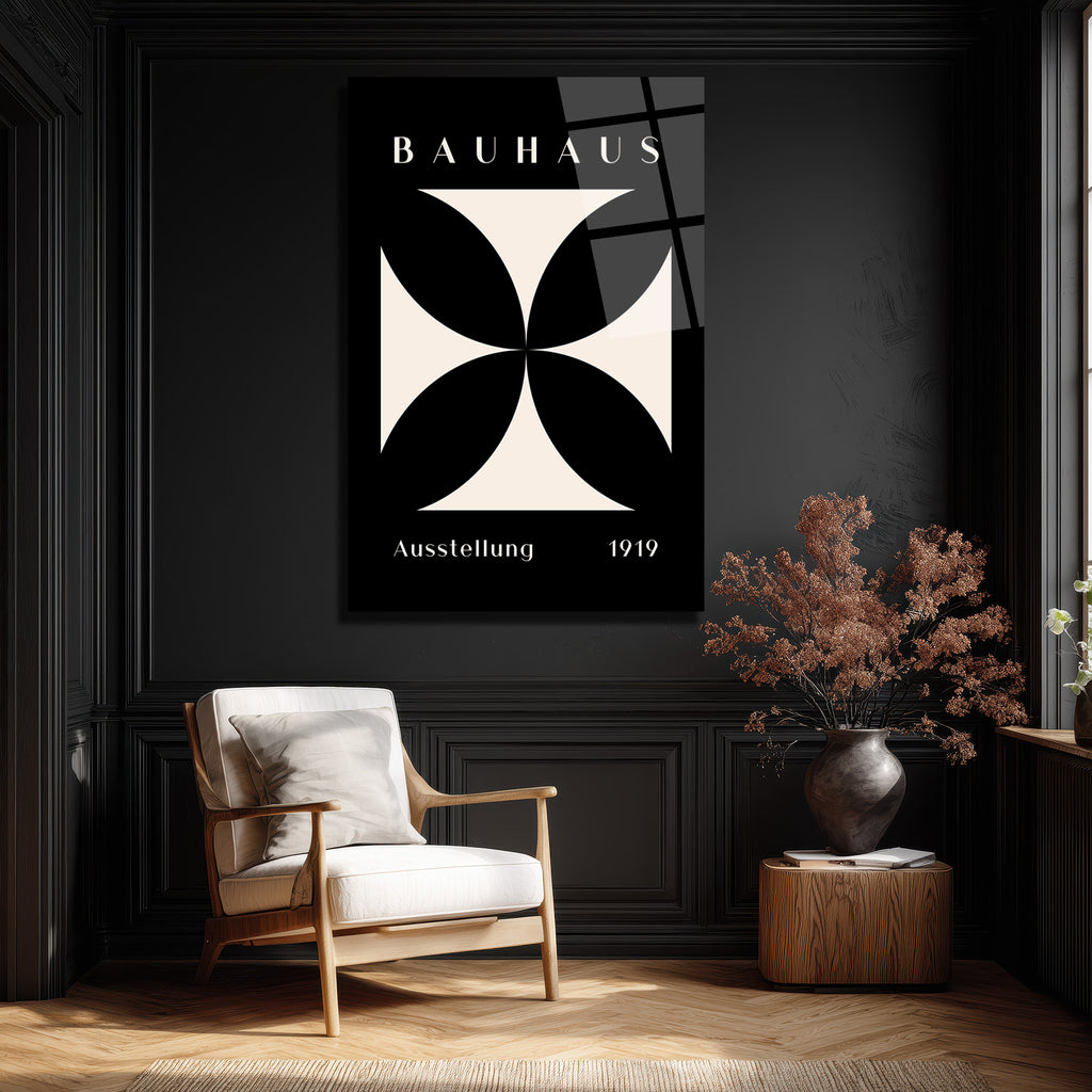 Bauhaus Minimalist Geometrik Cam Tablo - Siyah Beyaz Sanat Eseri
